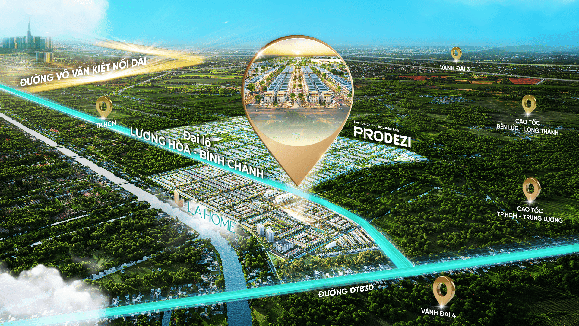 Vị trí chính xác của dự án nằm trải dài trên mặt tiền tuyến đường Lương Hòa – Bình Chánh (đang mở rộng 60m), thuộc địa phận xã Lương Hòa, huyện Bến Lức, tỉnh Long An